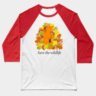 cartoon red fox into autumn foliage Baseball T-Shirt